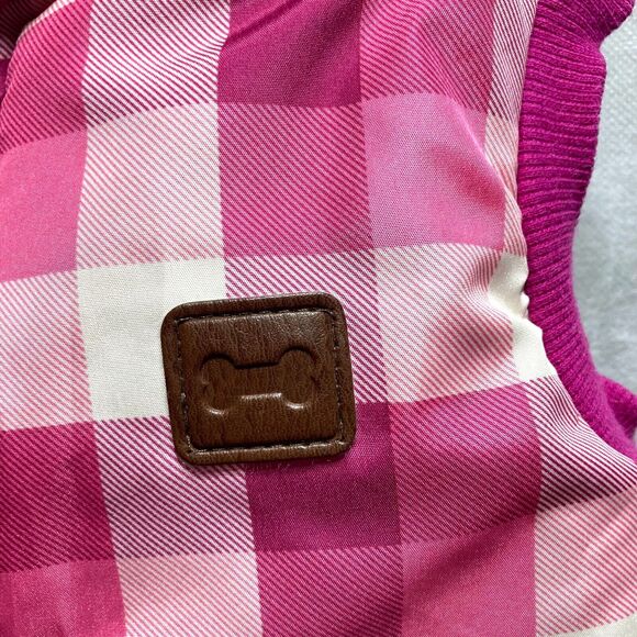 Pretty in Pink Dog Puffer Quilted Jacket Zippered  Pink Whited Checkered Medium - Picture 6 of 10